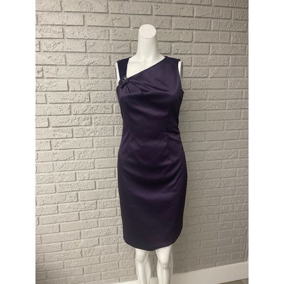 Ellen Tracy Purple Sleeveless Asymmetrical Neckline Dress Size 6 - Picture 1 of 13